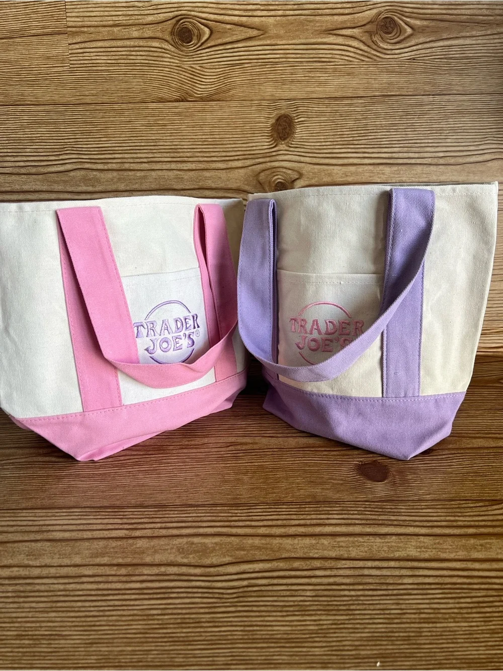 Trader Joe’s Mini Pastel Canvas Tote Bag Set Of 4 NWT Blue Green Pink Purple